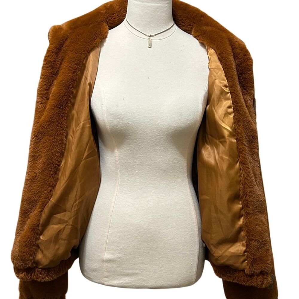 Splendid Y2K Brown Teddy Faux Fur Boho Jacket Zip Up Cozy Plush Women’s Small - Picture 4 of 12
